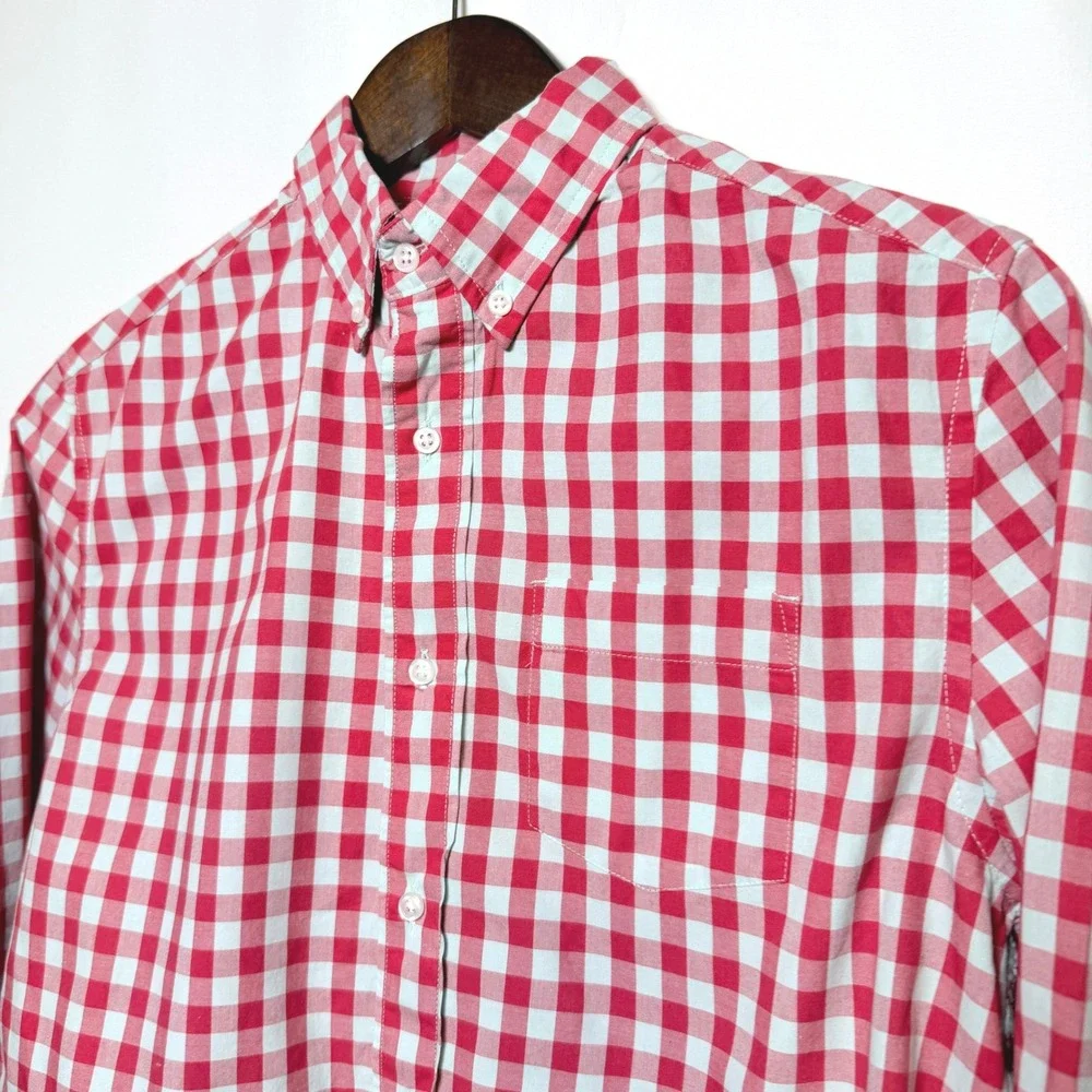 Crewcuts J.Crew Boys Red Gray Gingham Check Button Down Shirt Size 14